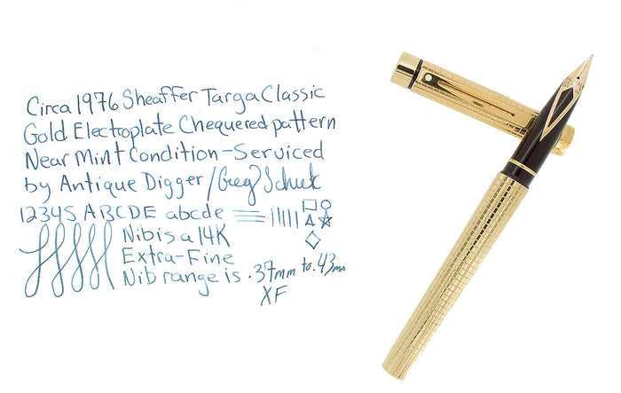 CIRCA 1976 SHEAFFER TARGA CLASSIC CHEQUERED PATTERN EXTRA FINE NIB FOUNTAIN PEN OFFERED BY ANTIQUE DIGGER