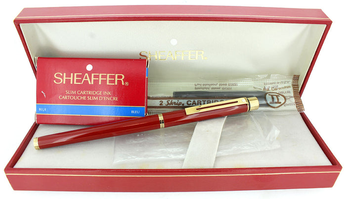 CIRCA 1982 SHEAFFER TARGA SLIMLINE IMPERIAL RED MEDIUM NIB FOUNTAIN PEN MINT OFFERED BY ANTIQUE DIGGER