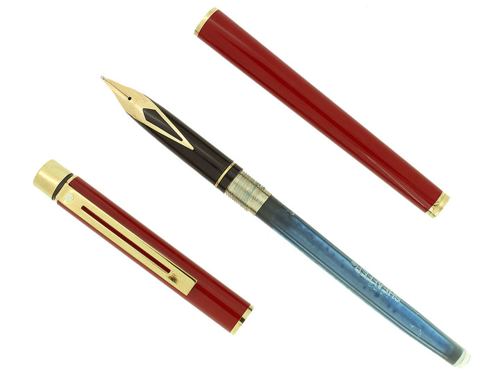 CIRCA 1982 SHEAFFER TARGA SLIMLINE IMPERIAL RED MEDIUM NIB FOUNTAIN PEN MINT OFFERED BY ANTIQUE DIGGER