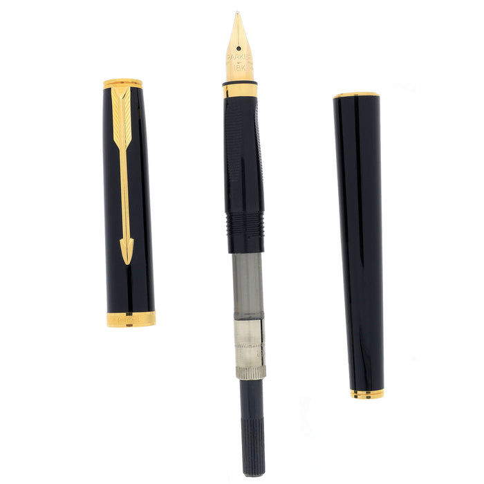 CIRCA 1983 PARKER PREMIER NIOR / BLACK 18K MEDIUM NIB FOUNTAIN PEN NEW IN BOX OFFERED BY ANTIQUE DIGGER