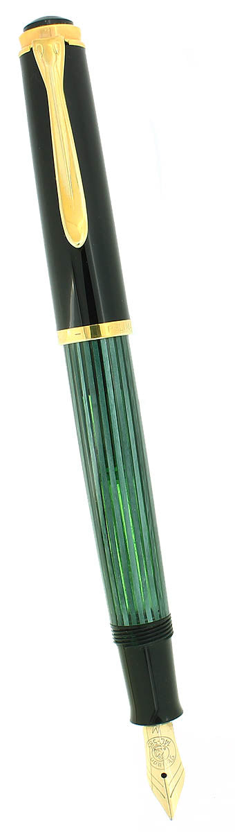 CIRCA 1990 PELIKAN M400 OLD STYLE GREEN STRIPED 14K MED NIB FOUNTAIN PEN OFFERED BY ANTIQUE DIGGER