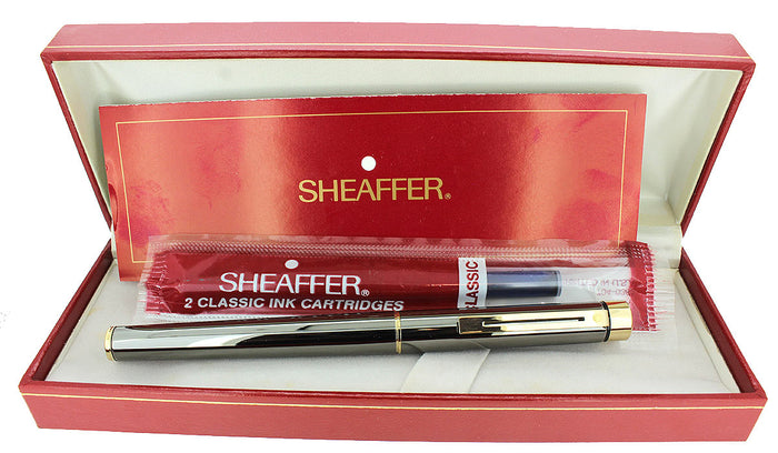 CIRCA 1996 SHEAFFER TARGA CLASSIC METALLIC GUNMETAL FOUNTAIN PEN FINE NIB NEVER INKED OFFERED BY ANTIQUE DIGGER