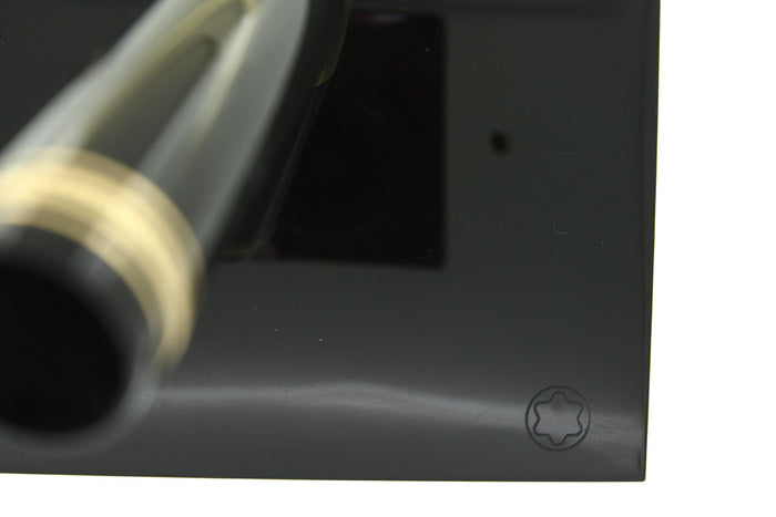 2000s MONTBLANC MEISTERSTUCK N°149 FOUNTAIN PEN STAND BLACK, GOLD, & CRYSTAL OFFERED BY ANTIQUE DIGGER