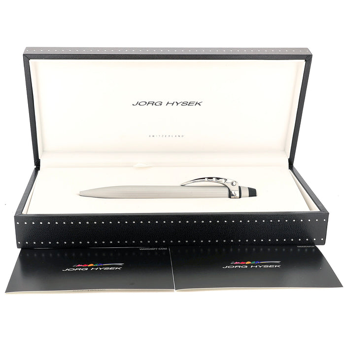 JORG HYSEK KILADA MATTE SILVER RIBBED BALLPOINT PEN NEW IN BOX OFFERED BY ANTIQUE DIGGER