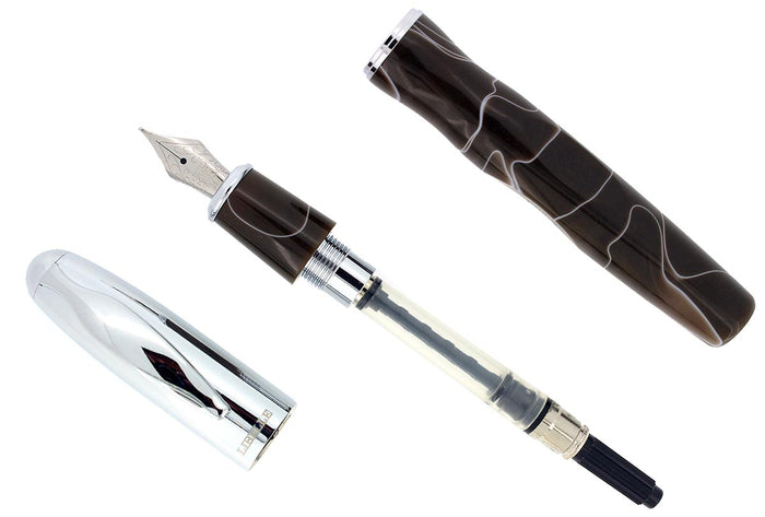 CIRCA 2007 LIBELLE VORTEX MOCHA SWIRL ACRYLIC FOUNTAIN PEN MED NIB NEW OLD STOCK IN BOX OFFERED BY ANTIQUE DIGGER