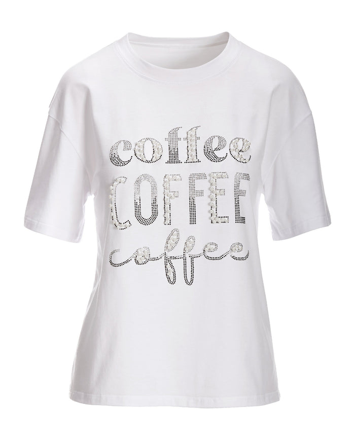 Coffee Faux Pearl Graphic Tee White
