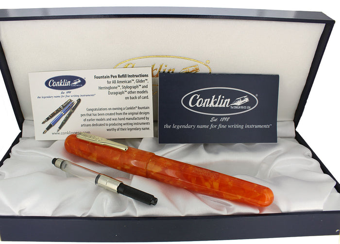 CONKLIN ALL AMERICAN SUNBURST ORANGE FOUNTAIN PEN MINT NEVER INKED IN BOX OFFERED BY ANTIQUE DIGGER