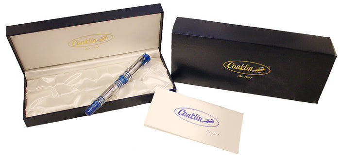 CONKLIN FOUNTAIN PEN ANTIQUE COLLECTION SKY BLUE SILVER OVERLAY 14K NIB MINT OFFERED BY ANTIQUE DIGGER