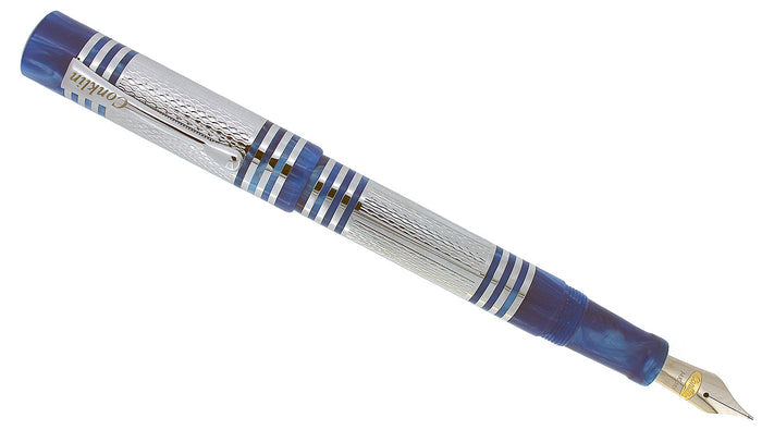 CONKLIN FOUNTAIN PEN ANTIQUE COLLECTION SKY BLUE SILVER OVERLAY 14K NIB MINT OFFERED BY ANTIQUE DIGGER