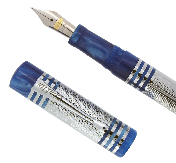 CONKLIN FOUNTAIN PEN ANTIQUE COLLECTION SKY BLUE SILVER OVERLAY 14K NIB MINT OFFERED BY ANTIQUE DIGGER