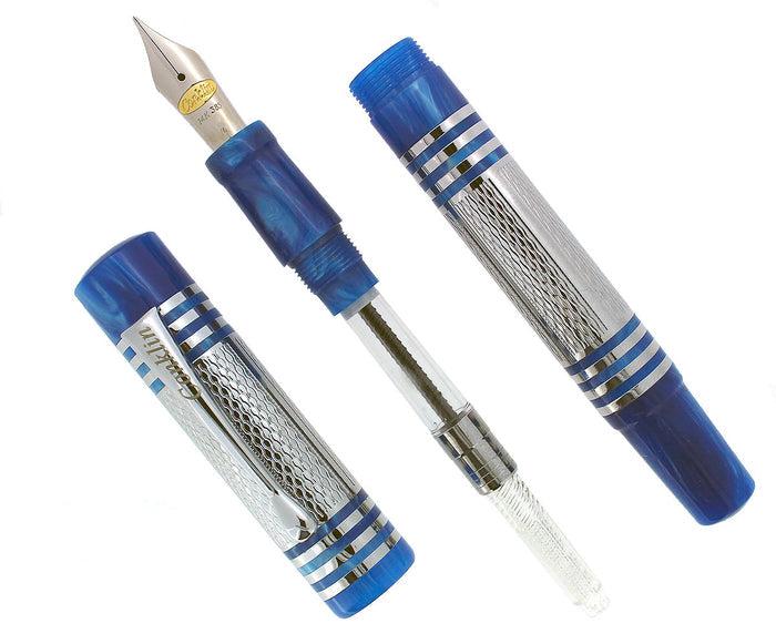 CONKLIN FOUNTAIN PEN ANTIQUE COLLECTION SKY BLUE SILVER OVERLAY 14K NIB MINT OFFERED BY ANTIQUE DIGGER