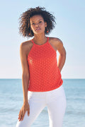 Crochet High Neck Tank Top Hot Coral