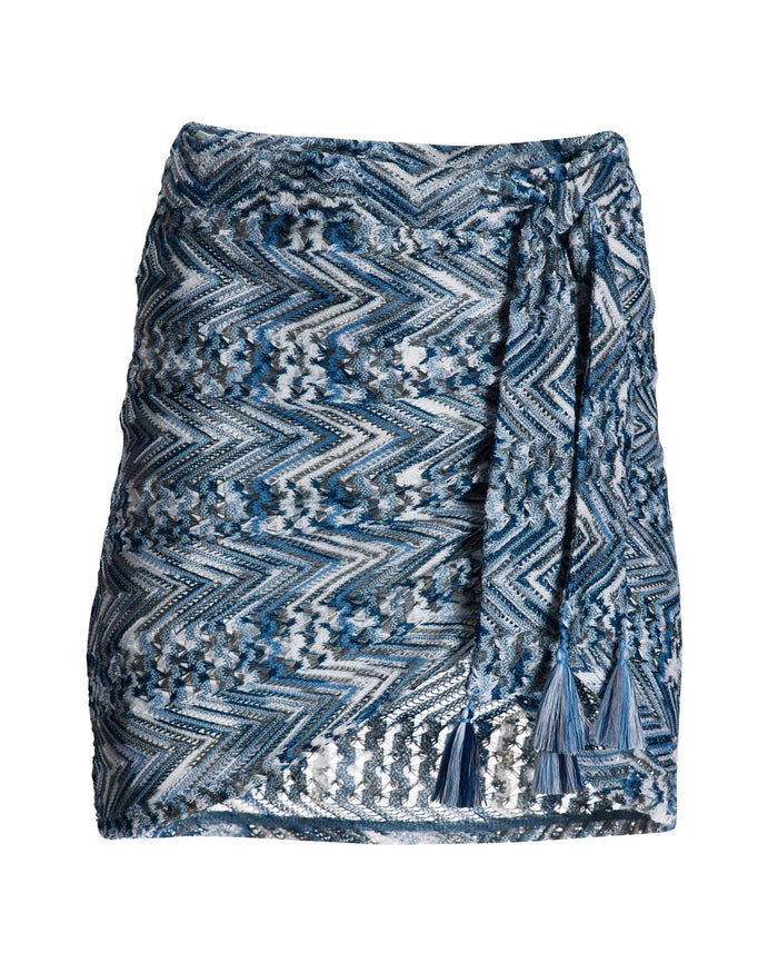 Crochet Mini Cover-Up Skirt Blue Multi