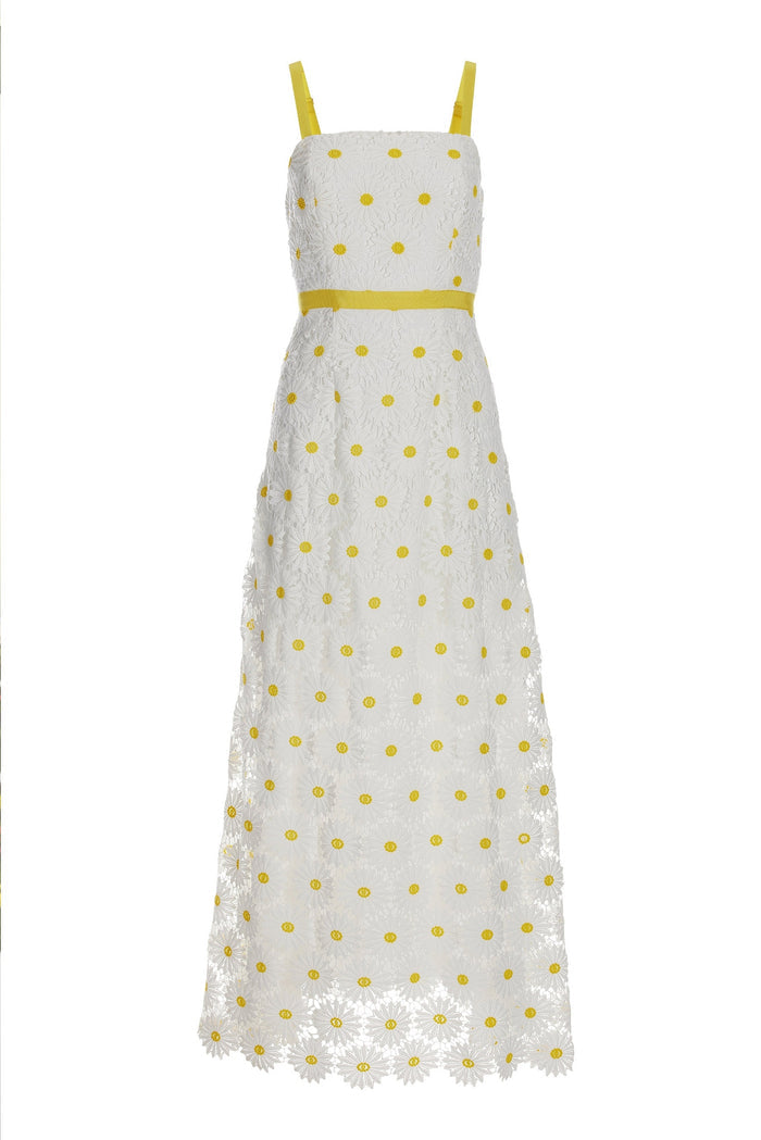 Daisy Lace Maxi Dress White/Yellow
