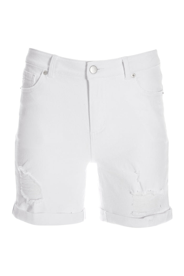 Distressed rolled Cuff denim Short White
