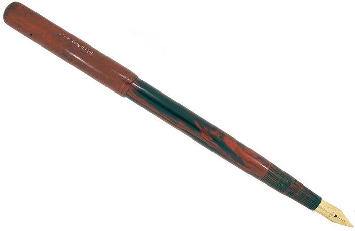 EARLY 1900 WATERMAN 12 RED MOTTLED EYEDROPPER FOUNTAIN PEN WITH F to BBB+ FLEX NIB