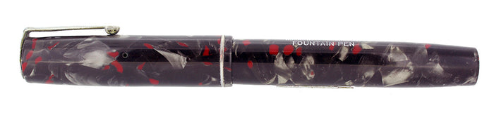 EARLY 1930S WATERMAN 3V GRAY & RED MARBLED FOUNTAIN PEN M-BBB FLEX NIB RESTORED OFFERED BY ANTIQUE DIGGER