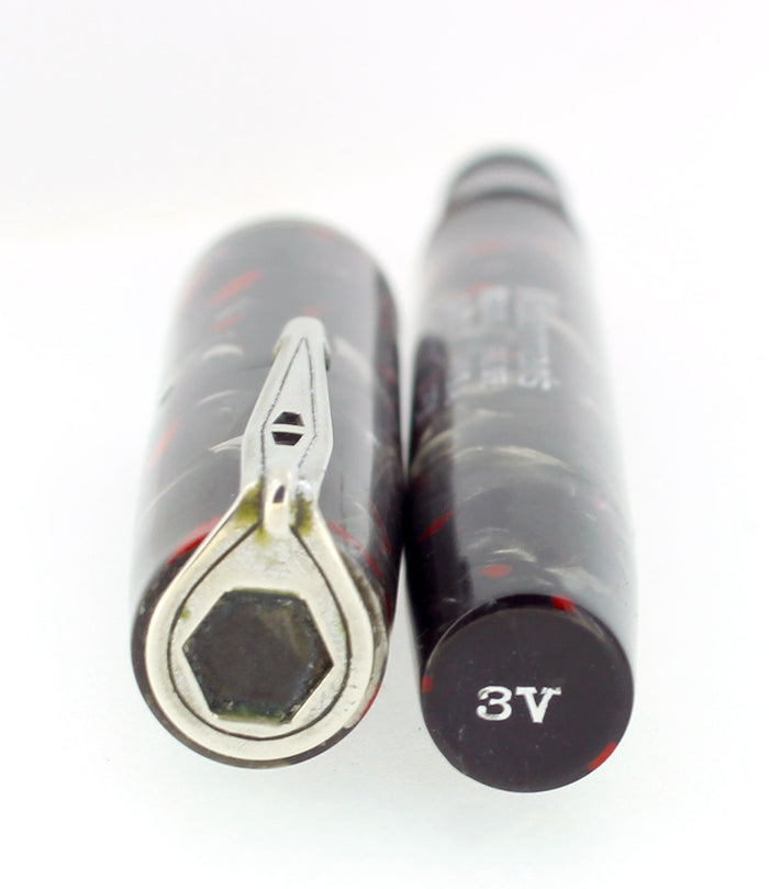 EARLY 1930S WATERMAN 3V GRAY & RED MARBLED FOUNTAIN PEN M-BBB FLEX NIB RESTORED OFFERED BY ANTIQUE DIGGER