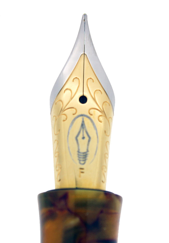 EDISON PEARL SIGNATURE SERIES GOLDEN FLAKE FOUNTAIN PEN MINT NEVER INKED IN BOX OFFERED BY ANTIQUE DIGGER