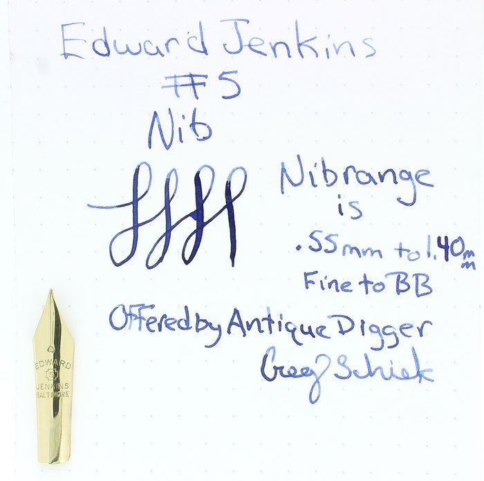 EDWARD JENKINS #5 ARTIST SEMI-FLEX F-BB 14K FOUNTAIN PEN NIB OFFERED BY ANTIQUE DIGGER