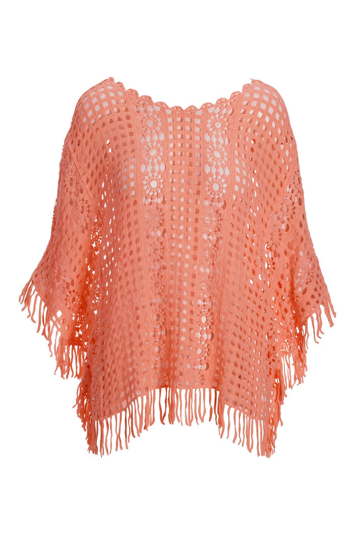Effortless Crochet Pullover Poncho Peach Bud