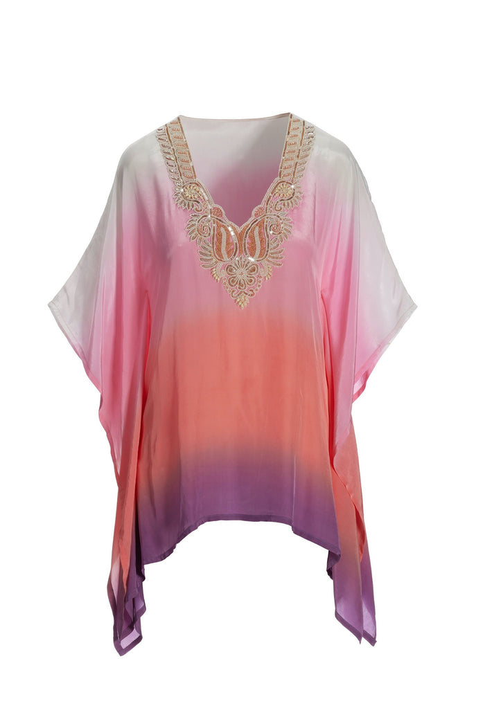 Embellished Ombre Tunic Top Pink Multi