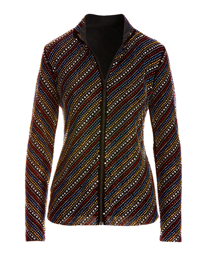 Embellished Stripe Zip Up Jacket Black Multi