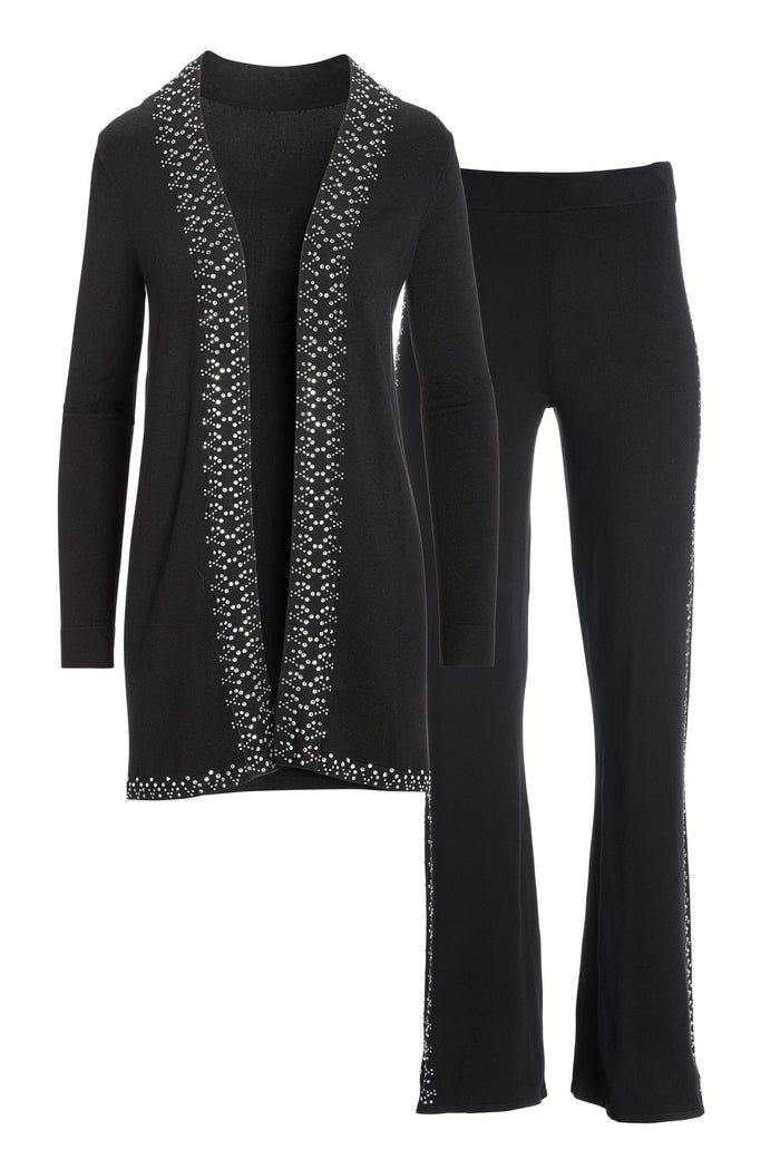 Embellished Sweater Duster Lounge Set Black