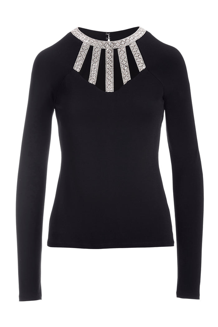 Embellished Trim Strappy Knit Top Black