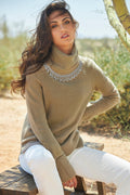 Embellished Turtleneck Sweater Tan