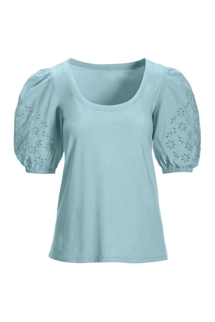 Eyelet Puff Sleeve Tee Cool Blue