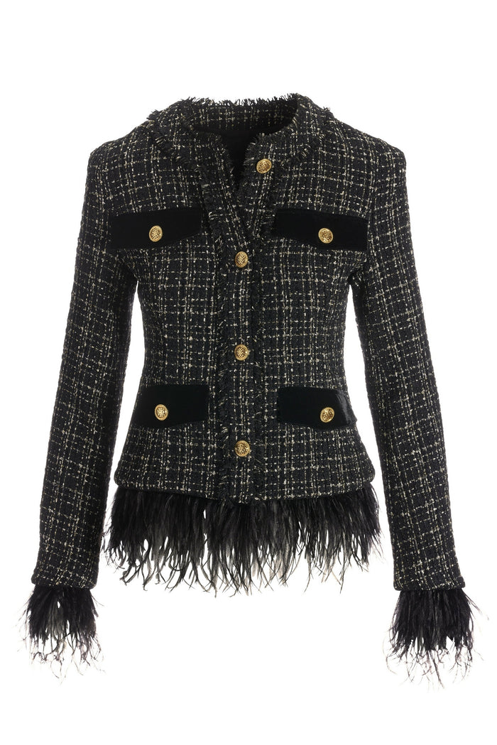 Faux-Feather Tweed Parisian Jacket Black