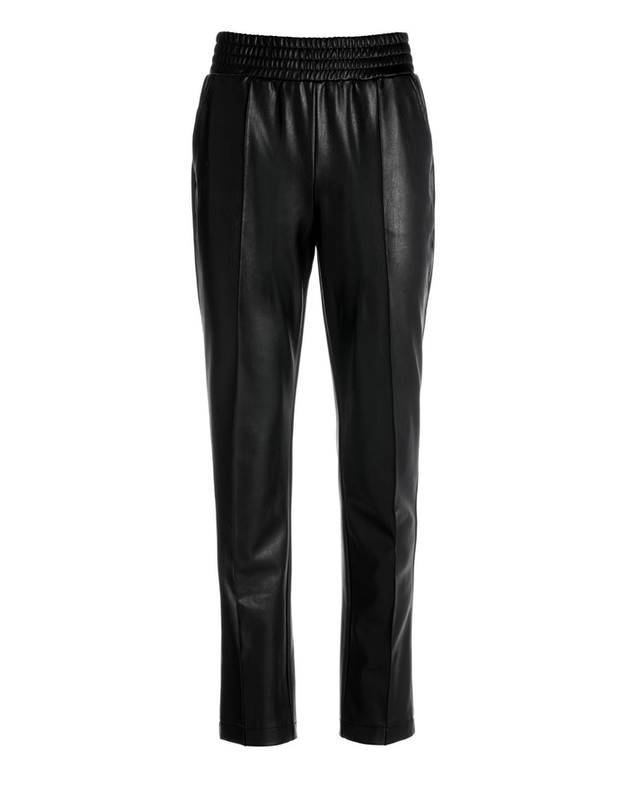 Faux Leather Pull-On Ankle Pant Black