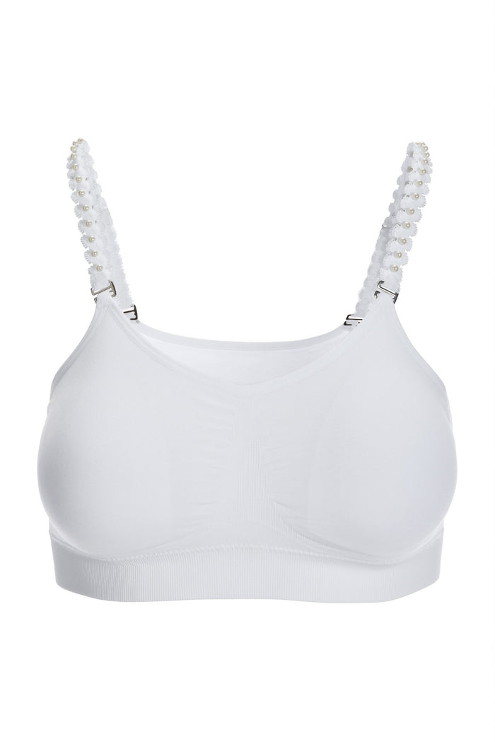 Faux Pearl Strap It Bralette White