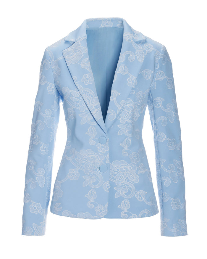 Floral Embroidered Single Breasted Blazer Airy Blue