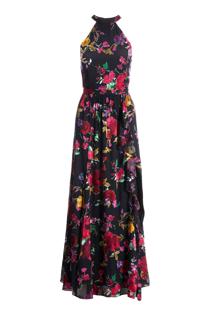 Floral Ruffle Burnout Gown Multi