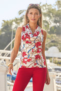 Floral Status Print Marilyn Cowl Neck Charmeuse Blouse Red Multi