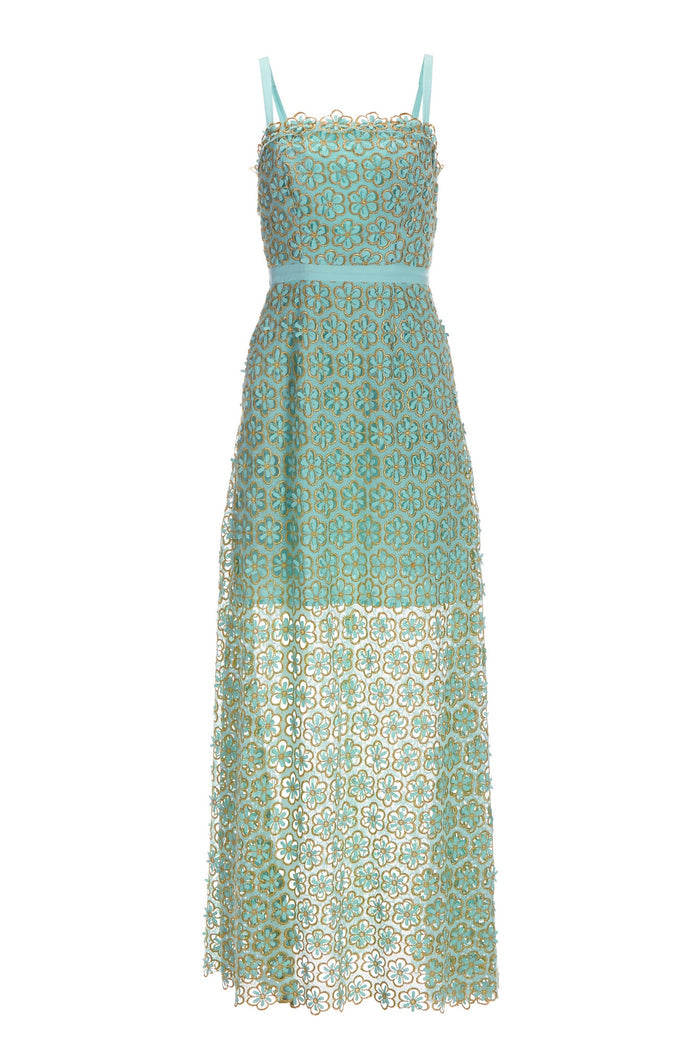 Gold Floral Lace Maxi Dress Brook Green