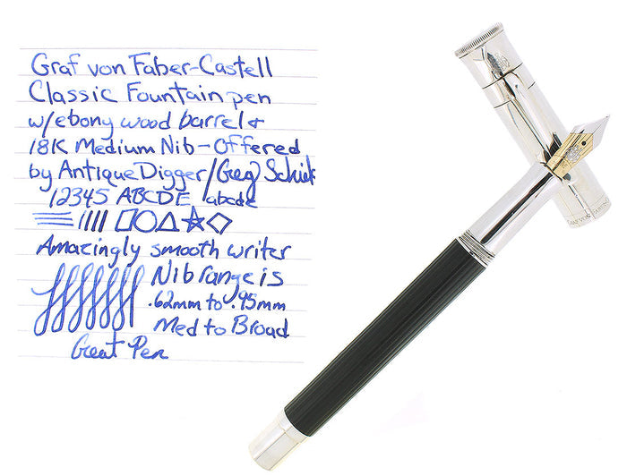 GRAF VON FABER-CASTELL CLASSIC FLUTED EBONY BARREL 18K M NIB FOUNTAIN PEN OFFER BY ANTIQUE DIGGER