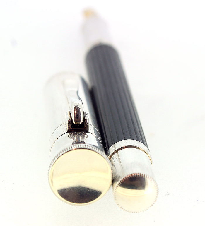 GRAF VON FABER-CASTELL CLASSIC FLUTED EBONY BARREL 18K M NIB FOUNTAIN PEN OFFER BY ANTIQUE DIGGER