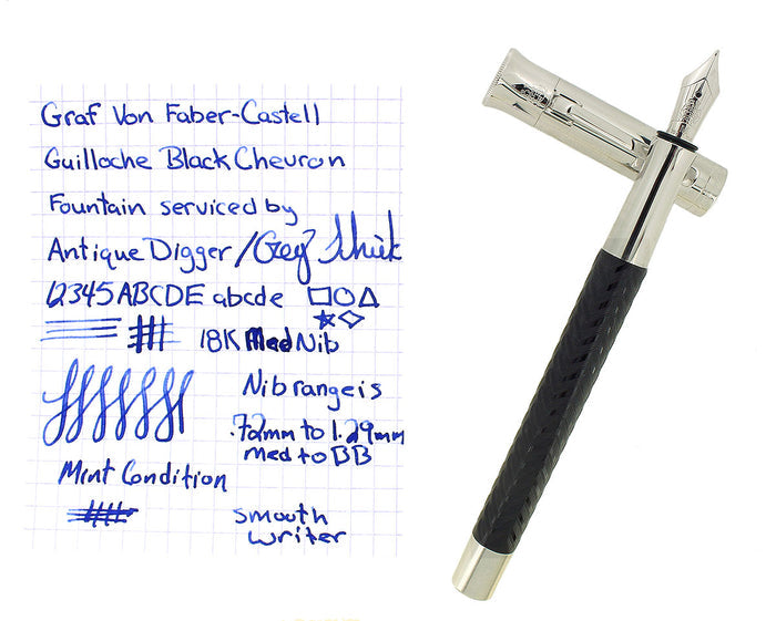 GRAF VON FABER-CASTELL GUILLOCHE BLACK CHEVRON 18K M NIB FOUNTAIN PEN MINT OFFERED BY ANTIQUE DIGGER