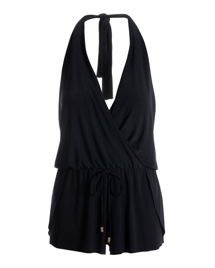 Halter-Neck Swim Romper Black