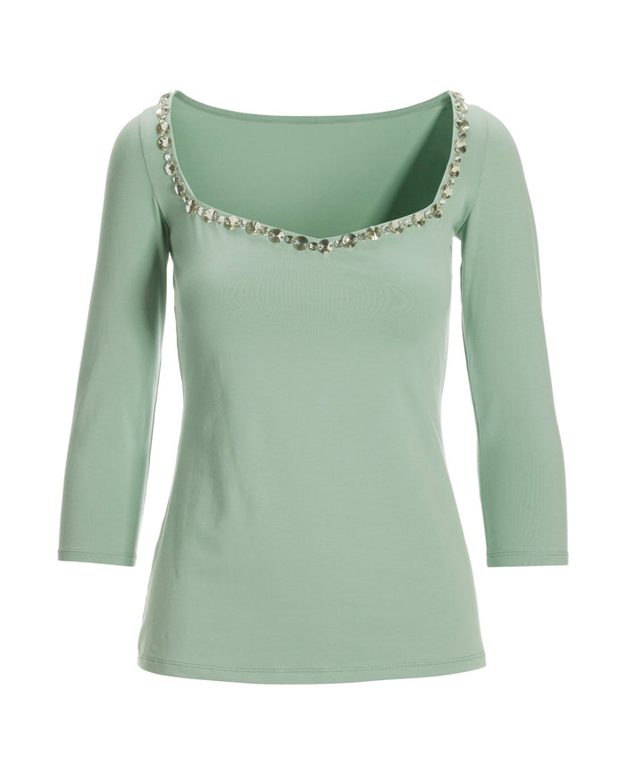 Jeweled Embellished Sweetheart Top Sage