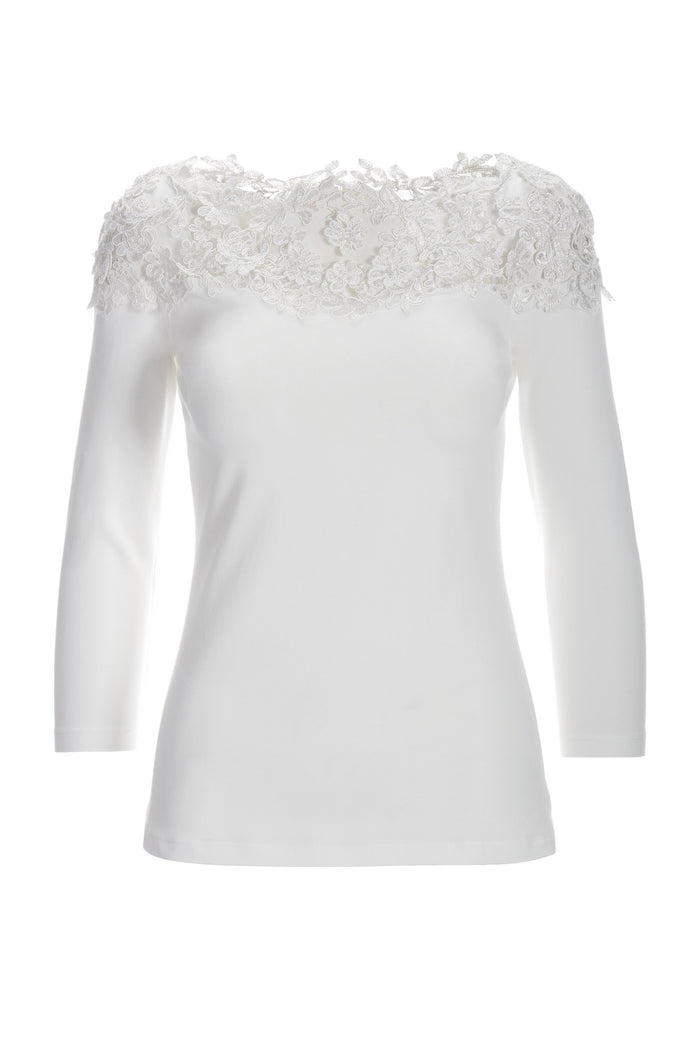 Lace Illusion Knit Top White