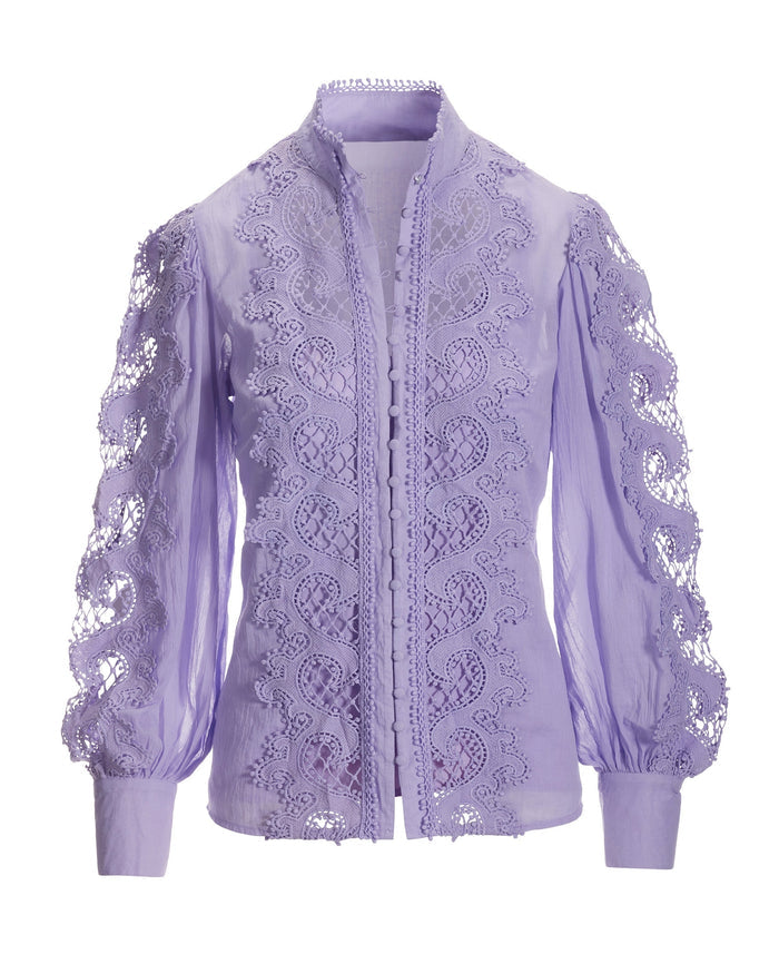 Lace Inset Drama Sleeve Shirt Lavender