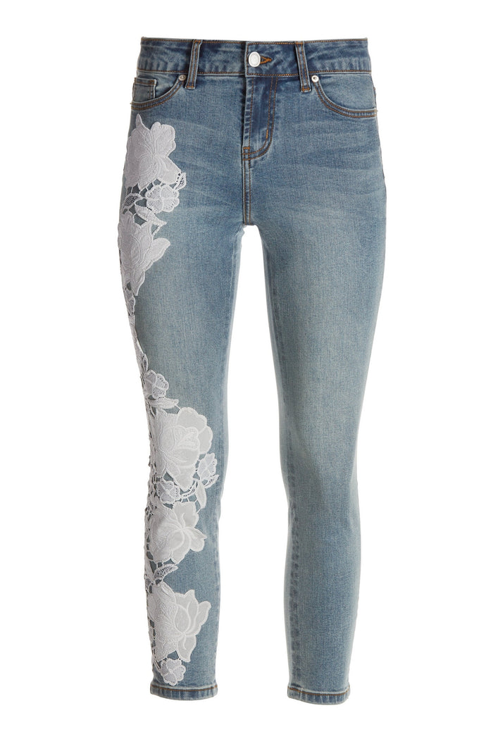 Lace Novelty Slim Jean Medium Wash/White