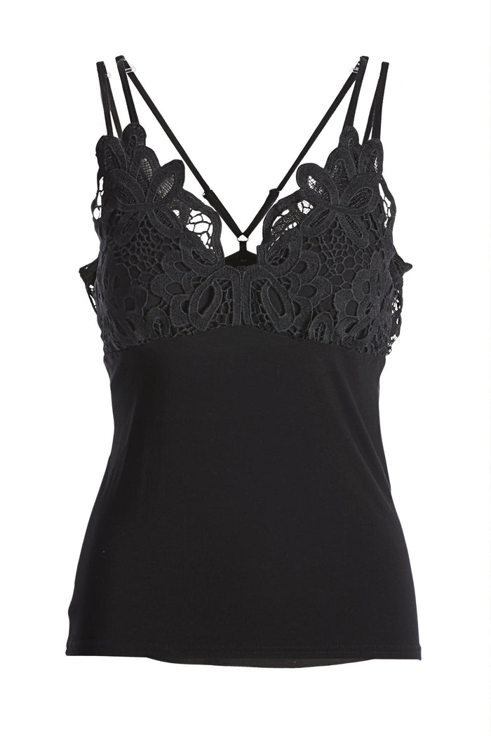 Lace Strappy Tank Black