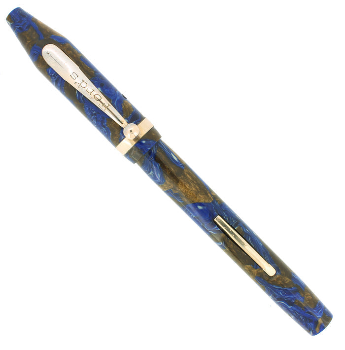 LATE 1920S FORD'S LAPIS BLUE & BRONZE HALF BALANCE FOUNTAIN PEN RESTORED OFFERED BY ANTIQUE DIGGER