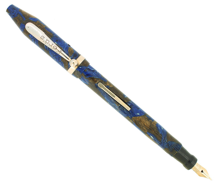 LATE 1920S FORD'S LAPIS BLUE & BRONZE HALF BALANCE FOUNTAIN PEN RESTORED OFFERED BY ANTIQUE DIGGER