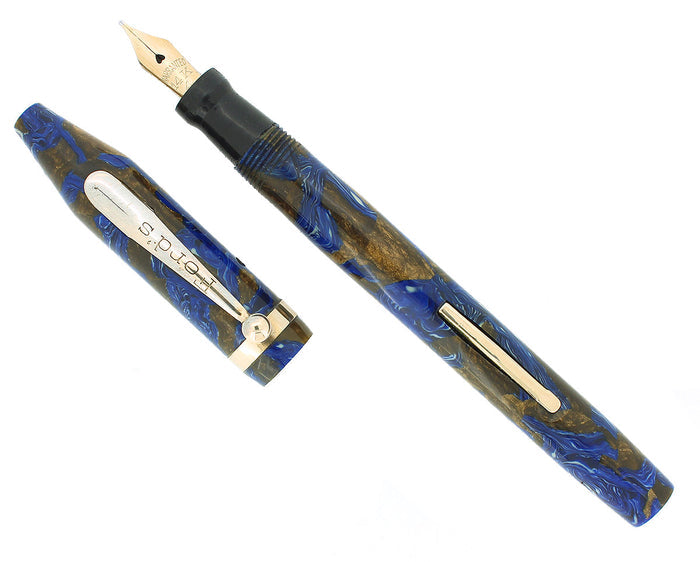 LATE 1920S FORD'S LAPIS BLUE & BRONZE HALF BALANCE FOUNTAIN PEN RESTORED OFFERED BY ANTIQUE DIGGER